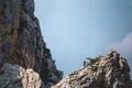 Two climbers climb to the top of the mountain Royalty Free Stock Photo