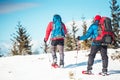 Two climbers are in the mountains. Royalty Free Stock Photo