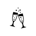 Two Clinking Glasses Champagne, Celebration Flat Vector Icon