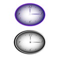 Two clocks illustration. Purple oval shape. White timepiece display. Vector time symbol. Royalty Free Stock Photo