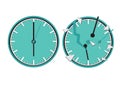 Two clocks. One of them broken. Concept of deadline, lack of time, carelessness or lost time Royalty Free Stock Photo