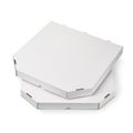 Two closed blank paper cardboard plain boxes for pizza isolated white. Fast food packaging Royalty Free Stock Photo