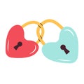 Two closed locks symbol of love. Simple Hand Drawn flat style. Retro. Valentines Day Royalty Free Stock Photo
