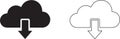 Cloud download icon set with arrows in black and white line art vector illustration Royalty Free Stock Photo