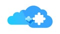 Two clouds interlocking with puzzle piece, unified network, vector design Generative AI Royalty Free Stock Photo