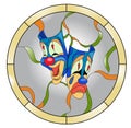 Two clown mask stained glass pattern