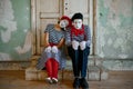 Two clowns, mime artists, parody comedy