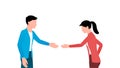 Two co worker handshake flat character business vector illustration Royalty Free Stock Photo