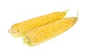 Two cobs of ripe fresh yellow corn on white background Royalty Free Stock Photo