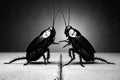 Two cockroaches are fighting on a tile floor Royalty Free Stock Photo