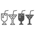 Two cocktail glasses line and glyph icon. Different beverages vector illustration isolated on white. Drinks outline Royalty Free Stock Photo