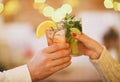 Two cocktail glasses in man and woman hand Royalty Free Stock Photo