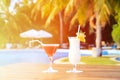 Two cocktails on luxury tropical vacation Royalty Free Stock Photo