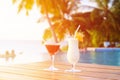 Two cocktails on luxury tropical vacation Royalty Free Stock Photo