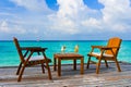 Two cocktails on table, beach cafe