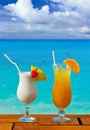 Two cocktails on table at beach cafe Royalty Free Stock Photo