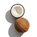 Coconut reveals a smooth white interior flesh contrasting with Royalty Free Stock Photo
