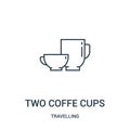 two coffe cups icon vector from travelling collection. Thin line two coffe cups outline icon vector illustration. Linear symbol