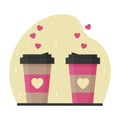 Two coffee cups with hearts Royalty Free Stock Photo