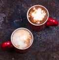 Two coffee cups for lovers prepare for morning coffee with copy blank space Royalty Free Stock Photo