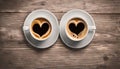 two coffee cups where the steam of the coffe forms the shape of a heart, wedding, valentines day, love, engagement,