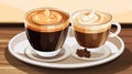 two coffee drinks on a white plate with coffee beans Royalty Free Stock Photo