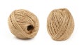 Two coil bobbins of burlap jute twine over white Royalty Free Stock Photo