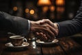 Two colleagues in a firm handshake sealing a partnership, business meeting image Royalty Free Stock Photo