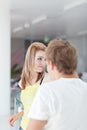 Two college students talking/flirting on campus Royalty Free Stock Photo