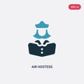 Two color air hostess vector icon from professions concept. isolated blue air hostess vector sign symbol can be use for web,