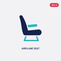 Two color airplane seat vector icon from airport terminal concept. isolated blue airplane seat vector sign symbol can be use for