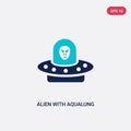 Two color alien with aqualung vector icon from astronomy concept. isolated blue alien with aqualung vector sign symbol can be use