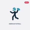 Two color american football player playing throwing the ball in his hand vector icon from sports concept. isolated blue american