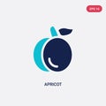 Two color apricot vector icon from fruits and vegetables concept. isolated blue apricot vector sign symbol can be use for web,