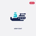 Two color army boat vector icon from army and war concept. isolated blue army boat vector sign symbol can be use for web, mobile