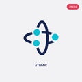 Two color atomic vector icon from chemistry concept. isolated blue atomic vector sign symbol can be use for web, mobile and logo.