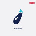 Two color aubergine vector icon from fruits and vegetables concept. isolated blue aubergine vector sign symbol can be use for web
