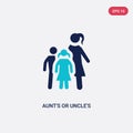 Two color aunt`s or uncle`s child vector icon from family relations concept. isolated blue aunt`s or uncle`s child vector sign