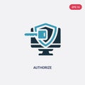 Two color authorize vector icon from programming concept. isolated blue authorize vector sign symbol can be use for web, mobile Royalty Free Stock Photo