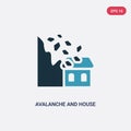 Two color avalanche and house vector icon from meteorology concept. isolated blue avalanche and house vector sign symbol can be