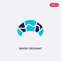 Two color bakery croissant vector icon from bistro and restaurant concept. isolated blue bakery croissant vector sign symbol can
