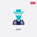 Two color bandit vector icon from wild west concept. isolated blue bandit vector sign symbol can be use for web, mobile and logo.