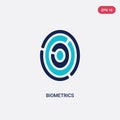 Two color biometrics vector icon from artificial intellegence concept. isolated blue biometrics vector sign symbol can be use for