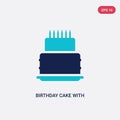 Two color birthday cake with candles vector icon from food concept. isolated blue birthday cake with candles vector sign symbol Royalty Free Stock Photo