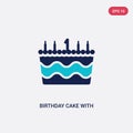 Two color birthday cake with one candle vector icon from food concept. isolated blue birthday cake with one candle vector sign Royalty Free Stock Photo