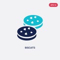 Two color biscuits vector icon from food concept. isolated blue biscuits vector sign symbol can be use for web, mobile and logo.