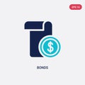 Two color bonds vector icon from cryptocurrency economy concept. isolated blue bonds vector sign symbol can be use for web, mobile