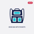 Two color book bag with pockets vector icon from airport terminal concept. isolated blue book bag with pockets vector sign symbol