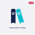 Two color books group of three from side view vector icon from education concept. isolated blue books group of three from side
