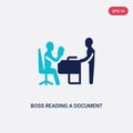 Two color boss reading a document vector icon from business concept. isolated blue boss reading a document vector sign symbol can